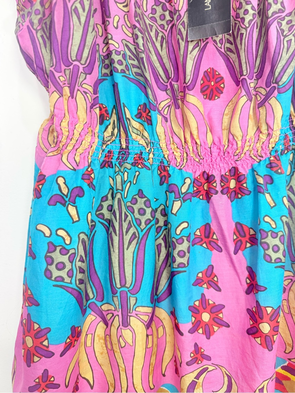 Lane Bryant Colorful Cotton Silk Smock Waist Lightweight Beach Cover Dress NEW - Picture 5 of 11